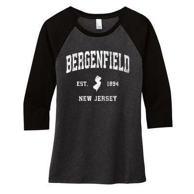 Bergenfield New Jersey Nj Vintage Established Athletic Sports Women's Tri-Blend 3/4-Sleeve Raglan Shirt