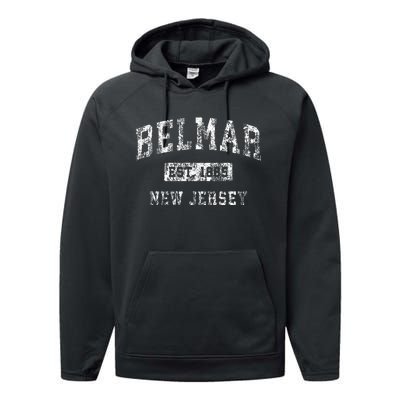 Belmar New Jersey Nj Vintage Established Sports Design Performance Fleece Hoodie