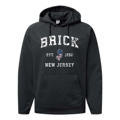 Brick New Jersey Nj Vintage American Flag Sports Design Performance Fleece Hoodie