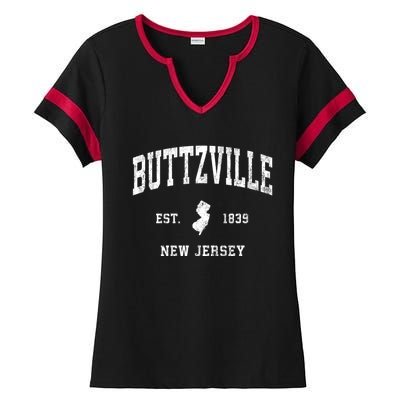 Buttzville New Jersey Nj Vintage Athletic Black Sports Ladies Halftime Notch Neck Tee