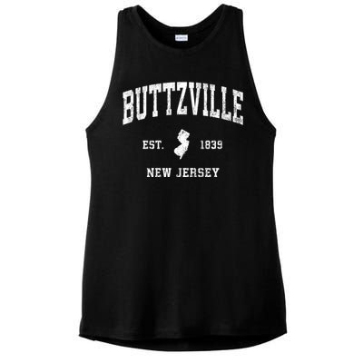 Buttzville New Jersey Nj Vintage Athletic Black Sports Ladies PosiCharge Tri-Blend Wicking Tank