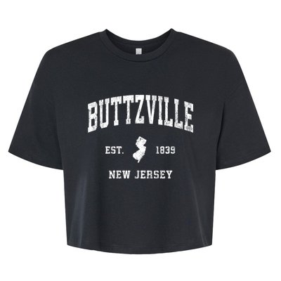 Buttzville New Jersey Nj Vintage Athletic Black Sports Bella+Canvas Jersey Crop Tee