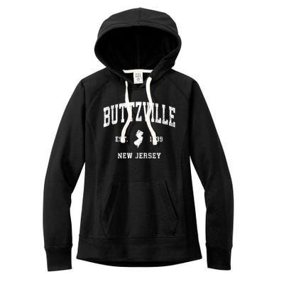 Buttzville New Jersey Nj Vintage Athletic Black Sports Women's Fleece Hoodie