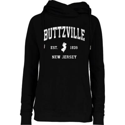 Buttzville New Jersey Nj Vintage Athletic Black Sports Womens Funnel Neck Pullover Hood