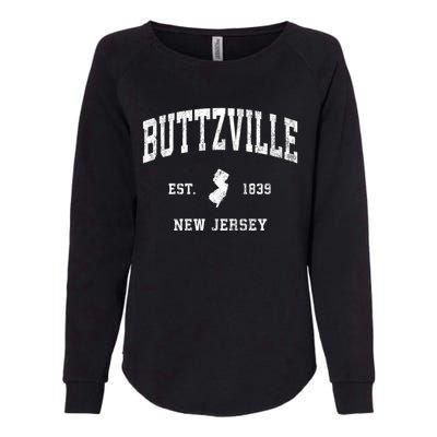 Buttzville New Jersey Nj Vintage Athletic Black Sports Womens California Wash Sweatshirt