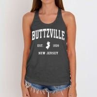 Buttzville New Jersey Nj Vintage Athletic Black Sports Women's Knotted Racerback Tank