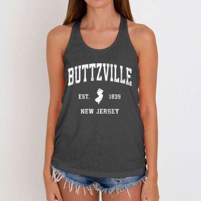 Buttzville New Jersey Nj Vintage Athletic Black Sports Women's Knotted Racerback Tank