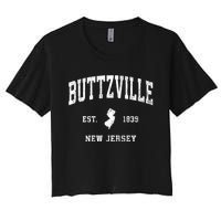 Buttzville New Jersey Nj Vintage Athletic Black Sports Women's Crop Top Tee