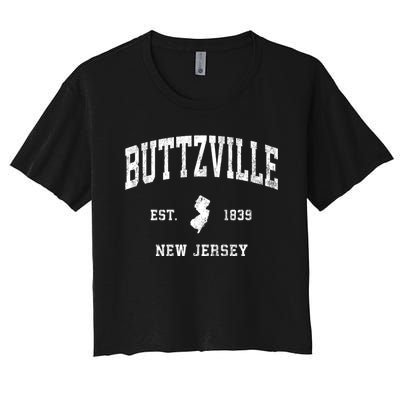 Buttzville New Jersey Nj Vintage Athletic Black Sports Women's Crop Top Tee