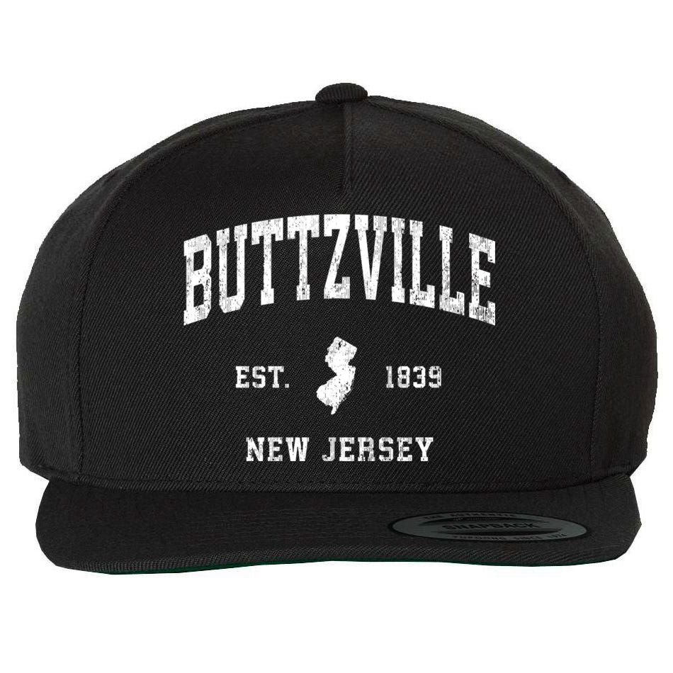 Buttzville New Jersey Nj Vintage Athletic Black Sports Wool Snapback Cap