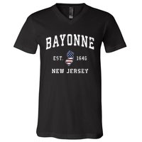 Bayonne New Jersey Nj Vintage American Flag Sports Design V-Neck T-Shirt