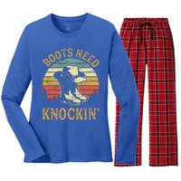 Boots Need Knockin Country Women's Long Sleeve Flannel Pajama Set 