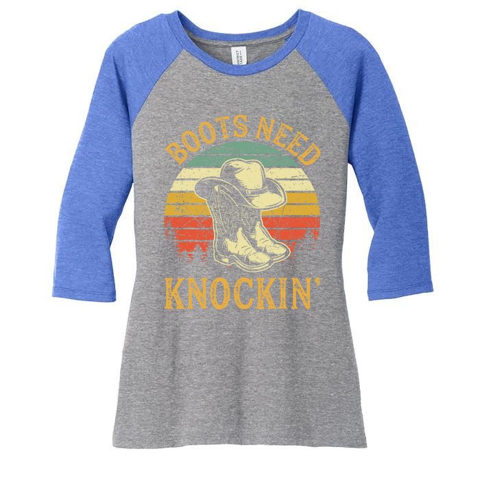 Boots Need Knockin Country Women's Tri-Blend 3/4-Sleeve Raglan Shirt