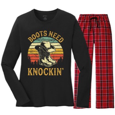 Boots Need Knockin Country Music Lover Women's Long Sleeve Flannel Pajama Set 