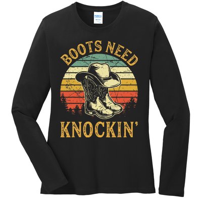 Boots Need Knockin Country Music Lover Ladies Long Sleeve Shirt