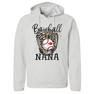 Baseball Nana Leopard Game Day Baseball Lover Mothers Day Performance Fleece Hoodie