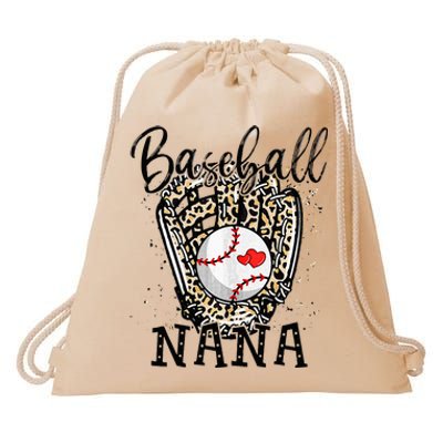 Baseball Nana Leopard Game Day Baseball Lover Mothers Day Drawstring Bag