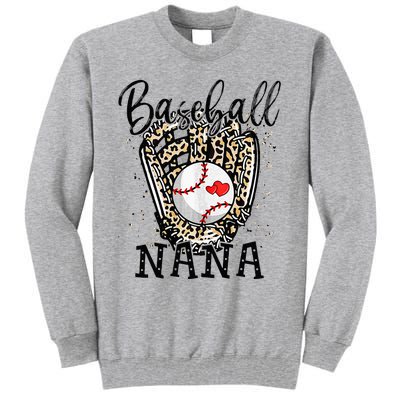 Baseball Nana Leopard Game Day Baseball Lover Mothers Day Tall Sweatshirt