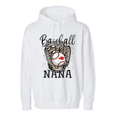 Baseball Nana Leopard Game Day Baseball Lover Mothers Day Garment-Dyed Fleece Hoodie