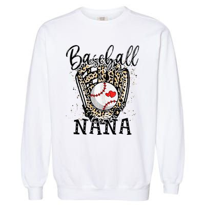 Baseball Nana Leopard Game Day Baseball Lover Mothers Day Garment-Dyed Sweatshirt