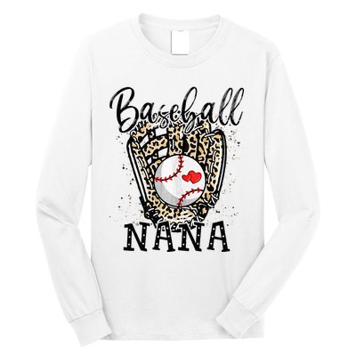 Baseball Nana Leopard Game Day Baseball Lover Mothers Day Long Sleeve Shirt