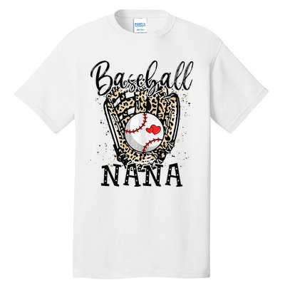 Baseball Nana Leopard Game Day Baseball Lover Mothers Day Tall T-Shirt