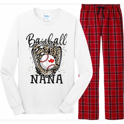 Baseball Nana Leopard Game Day Baseball Lover Mothers Day Long Sleeve Pajama Set