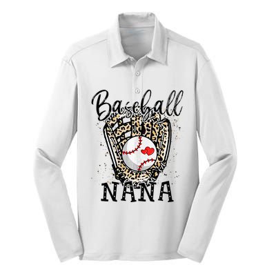 Baseball Nana Leopard Game Day Baseball Lover Mothers Day Silk Touch Performance Long Sleeve Polo