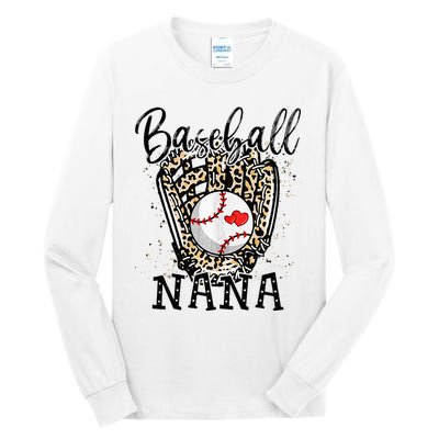 Baseball Nana Leopard Game Day Baseball Lover Mothers Day Tall Long Sleeve T-Shirt