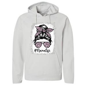 Bleached Nana Life Rainbow Leopard Messy Bun Mother's Day Performance Fleece Hoodie