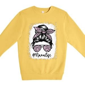 Bleached Nana Life Rainbow Leopard Messy Bun Mother's Day Premium Crewneck Sweatshirt