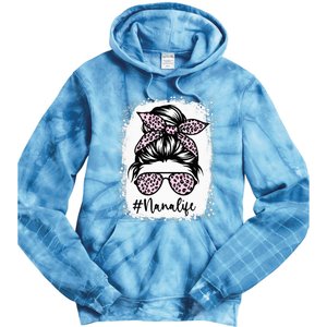 Bleached Nana Life Rainbow Leopard Messy Bun Mother's Day Tie Dye Hoodie