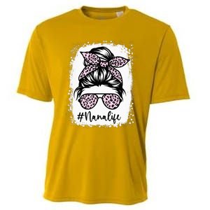 Bleached Nana Life Rainbow Leopard Messy Bun Mother's Day Cooling Performance Crew T-Shirt