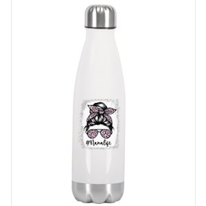 Bleached Nana Life Rainbow Leopard Messy Bun Mother's Day Stainless Steel Insulated Water Bottle