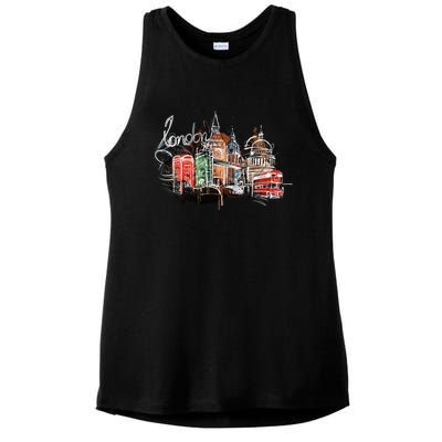 Beautiful Nighttime London England Colorful Artistic London Gift Ladies PosiCharge Tri-Blend Wicking Tank