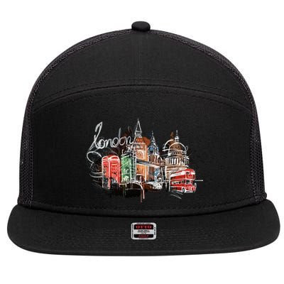 Beautiful Nighttime London England Colorful Artistic London Gift 7 Panel Mesh Trucker Snapback Hat