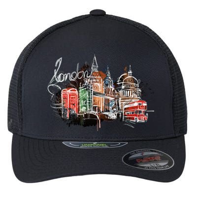 Beautiful Nighttime London England Colorful Artistic London Gift Flexfit Unipanel Trucker Cap