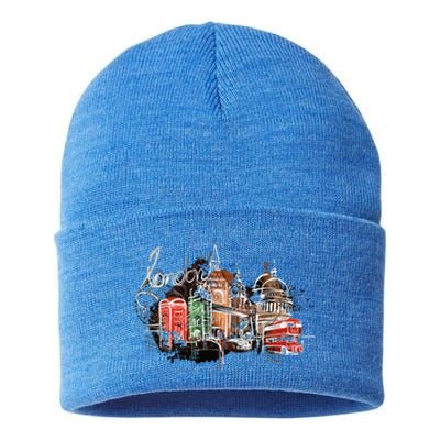 Beautiful Nighttime London England Colorful Artistic London Gift Sustainable Knit Beanie