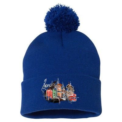 Beautiful Nighttime London England Colorful Artistic London Gift Pom Pom 12in Knit Beanie