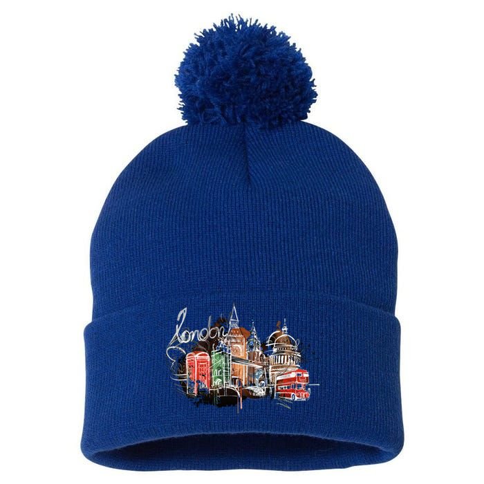 Beautiful Nighttime London England Colorful Artistic London Gift Pom Pom 12in Knit Beanie