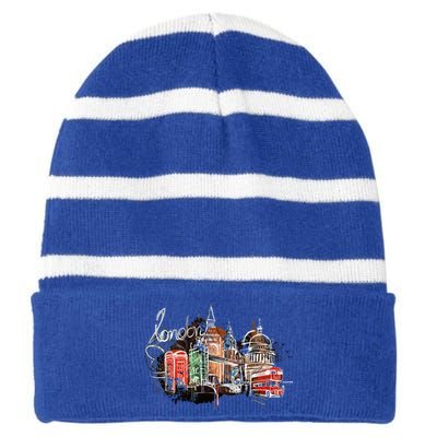 Beautiful Nighttime London England Colorful Artistic London Gift Striped Beanie with Solid Band