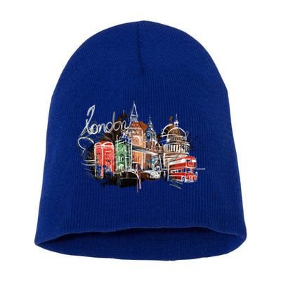 Beautiful Nighttime London England Colorful Artistic London Gift Short Acrylic Beanie