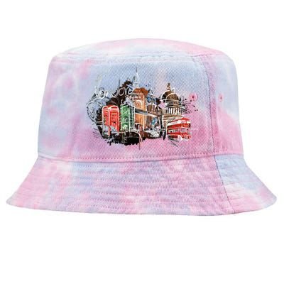 Beautiful Nighttime London England Colorful Artistic London Gift Tie-Dyed Bucket Hat