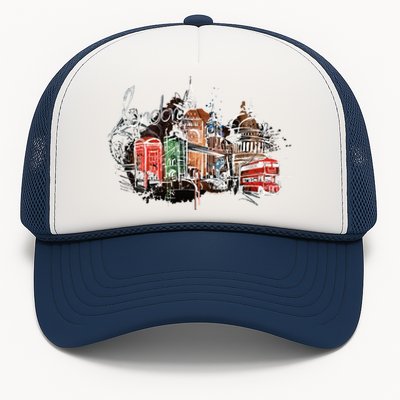 Beautiful Nighttime London England Colorful Artistic London Gift Trucker Hat