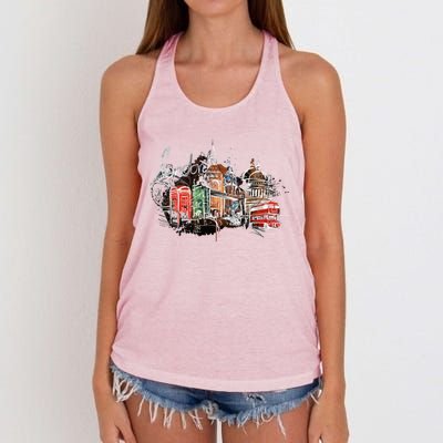 Beautiful Nighttime London England Colorful Artistic London Gift Women's Knotted Racerback Tank