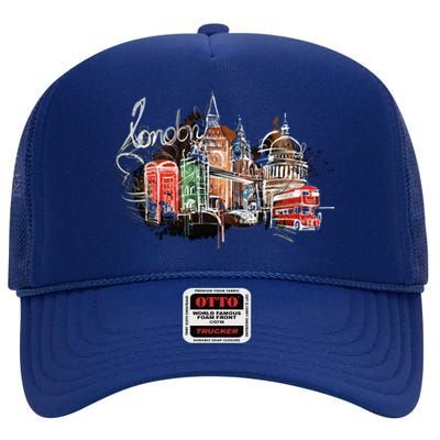 Beautiful Nighttime London England Colorful Artistic London Gift High Crown Mesh Back Trucker Hat