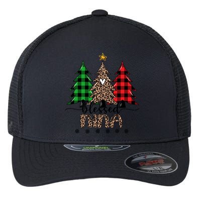 Blessed Nina Leopard Christmas Pine Tree Xmas Gift Flexfit Unipanel Trucker Cap