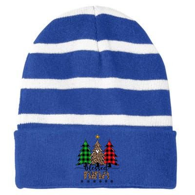 Blessed Nina Leopard Christmas Pine Tree Xmas Gift Striped Beanie with Solid Band