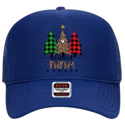 Blessed Nina Leopard Christmas Pine Tree Xmas Gift High Crown Mesh Back Trucker Hat