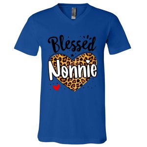 Blessed Nonnie Leopard Print Nana Mother's Day Grandma Mama Cool Gift V-Neck T-Shirt